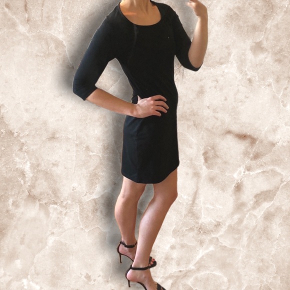 StyleMint Black Jersey Fitted 3/4 Sleeve Ballet Neck Mini Dress Small MK&A Olsen - Picture 7 of 15